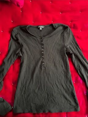 Banana Republic Black Ribbed Long-Sleeve Henley
